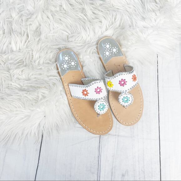 🆕 Jack Rogers Women's Jack Leather Flat‎ Sandals in White Multi 7 NEW - Picture 2 of 6